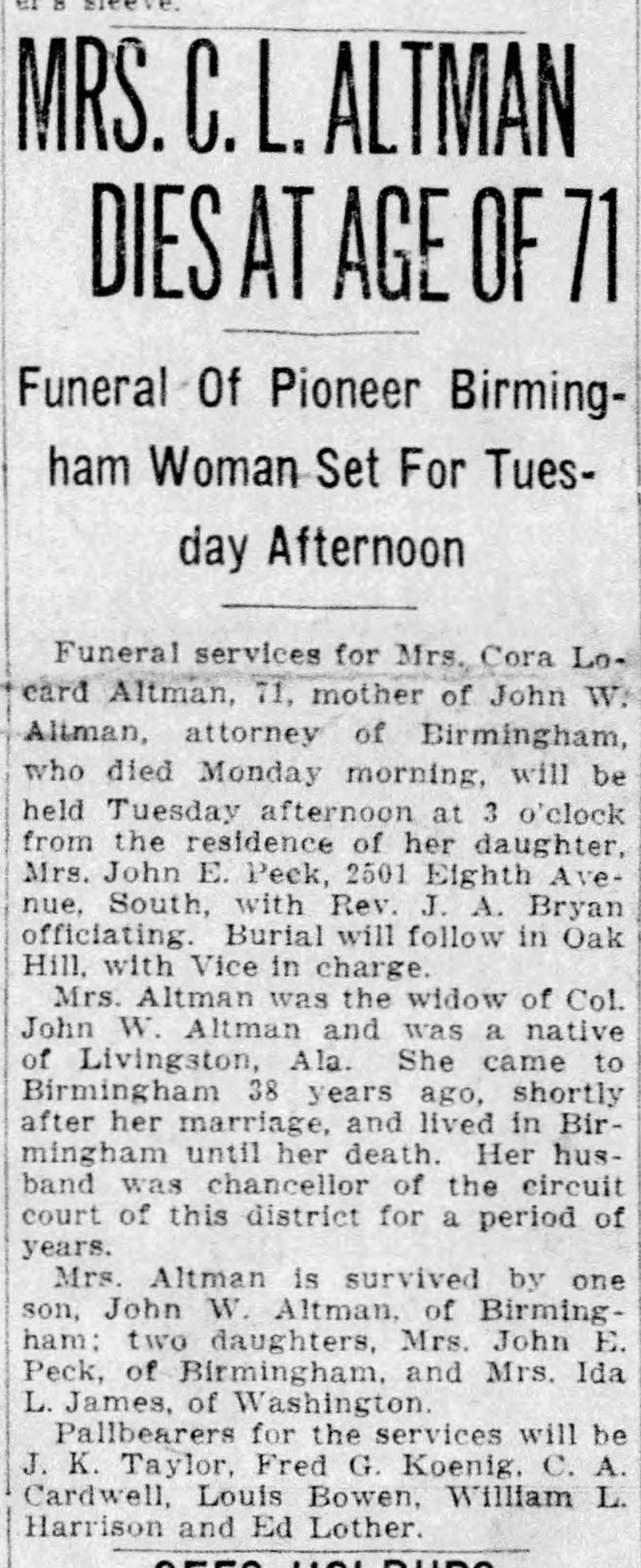 Mrs. C.L. Altman Dies At Age 71